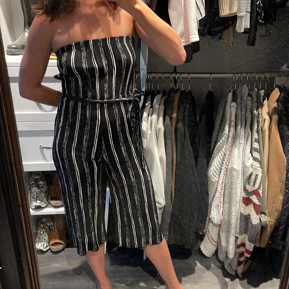 Black and white strapless romper